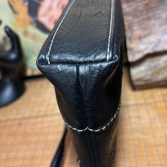 Stone Mountain USA Bag Black Leather w PVC Silver Zipper Pockets 9”Lx6.75”Hx2”D - Picture 11 of 17